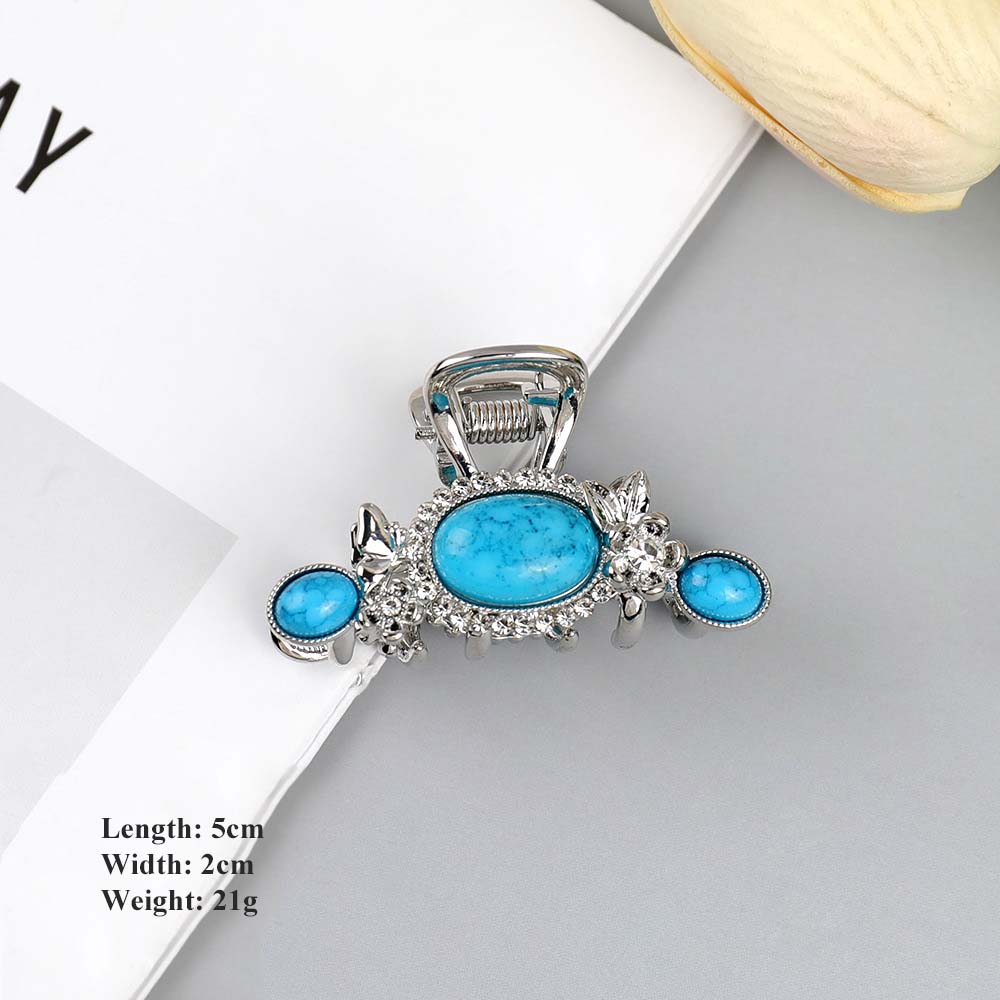 SheFav Large Turquoise Hair Claw Clip For Thick Hair, Vintage Alloy Shark Clip For Updo Hairstyles