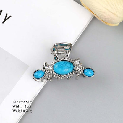 SheFav Large Turquoise Hair Claw Clip For Thick Hair, Vintage Alloy Shark Clip For Updo Hairstyles