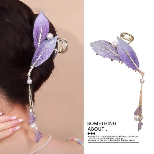 SheFav Vintage Leaves Pearl Tassel Large Hair Claw Clips