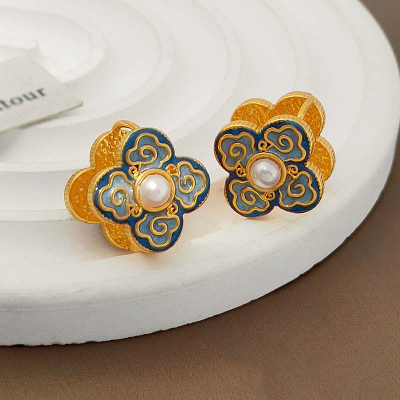 SheFav Cloud Clover Pearl Huggie Earrings-