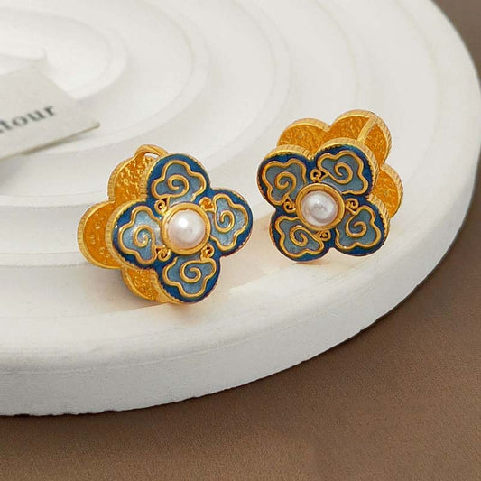 SheFav Cloud Clover Pearl Huggie Earrings-
