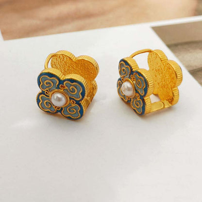 SheFav Cloud Clover Pearl Huggie Earrings-
