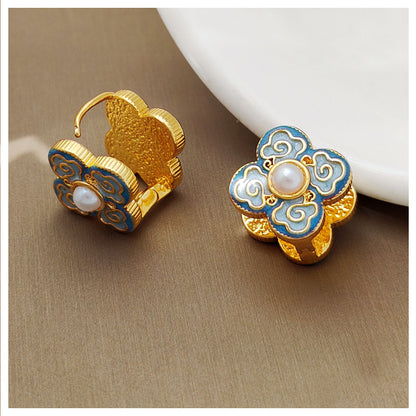 SheFav Cloud Clover Pearl Huggie Earrings-