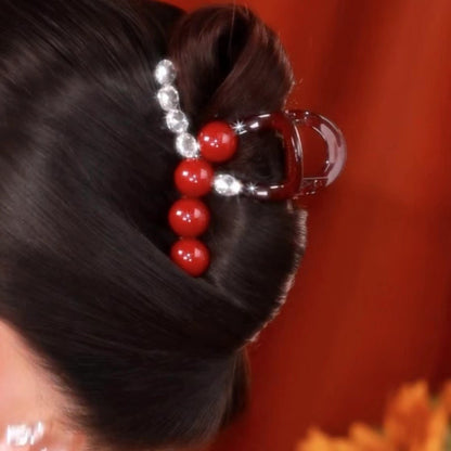Stylish Red Pearl Diamond Hair Claw Clips-SheFav