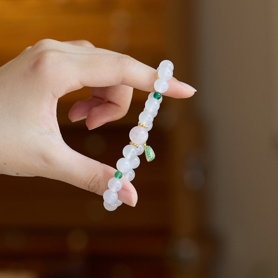 White Agate Beaded Bracelet with Enamel Lucky Charm