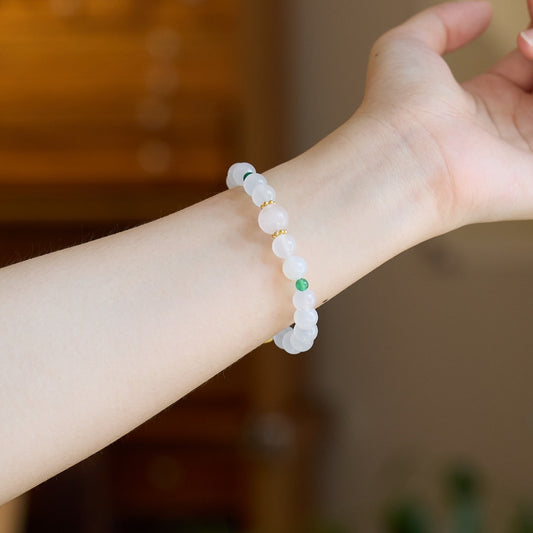 White Agate Beaded Bracelet with Enamel Lucky Charm