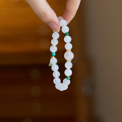 White Agate Beaded Bracelet with Enamel Lucky Charm