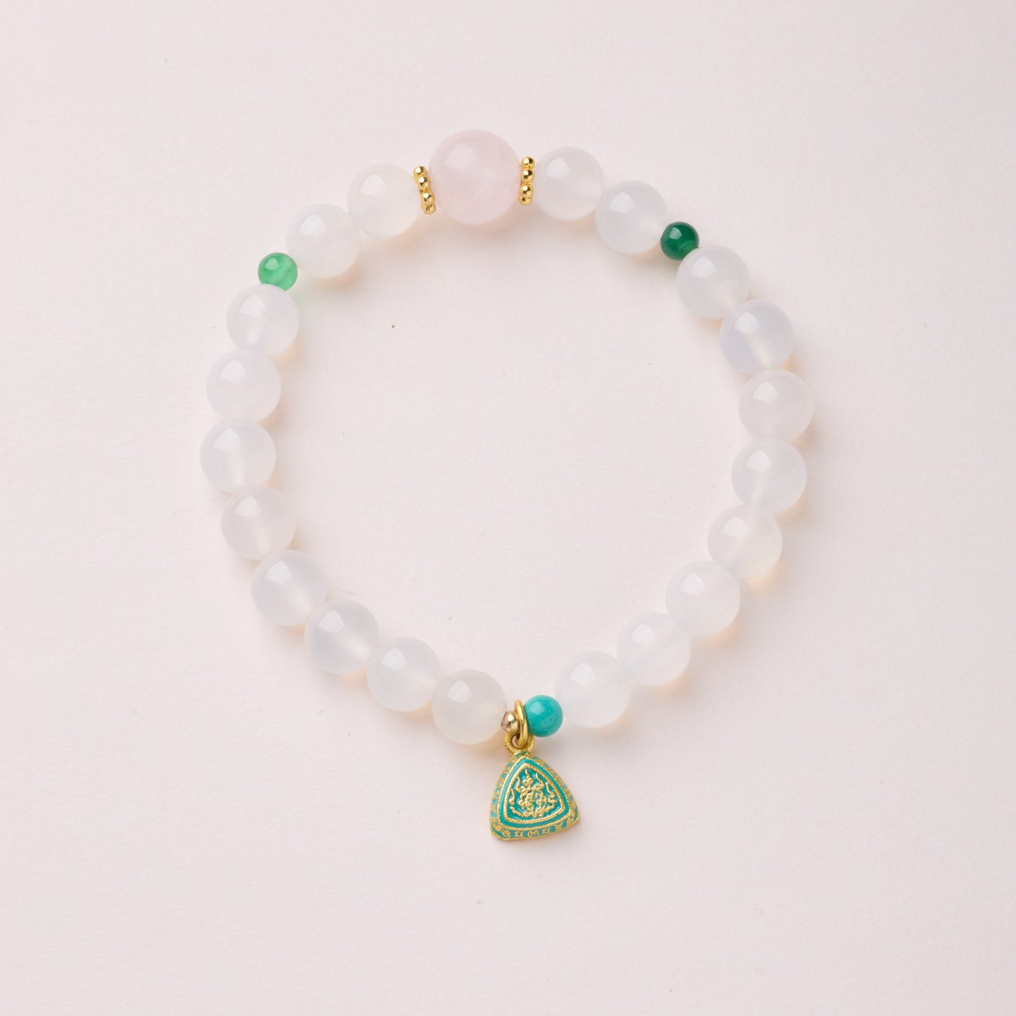 White Agate Beaded Bracelet with Enamel Lucky Charm