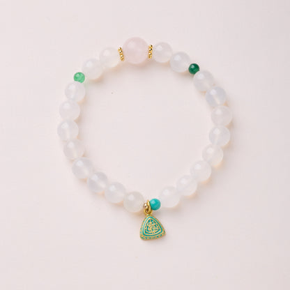 White Agate Beaded Bracelet with Enamel Lucky Charm