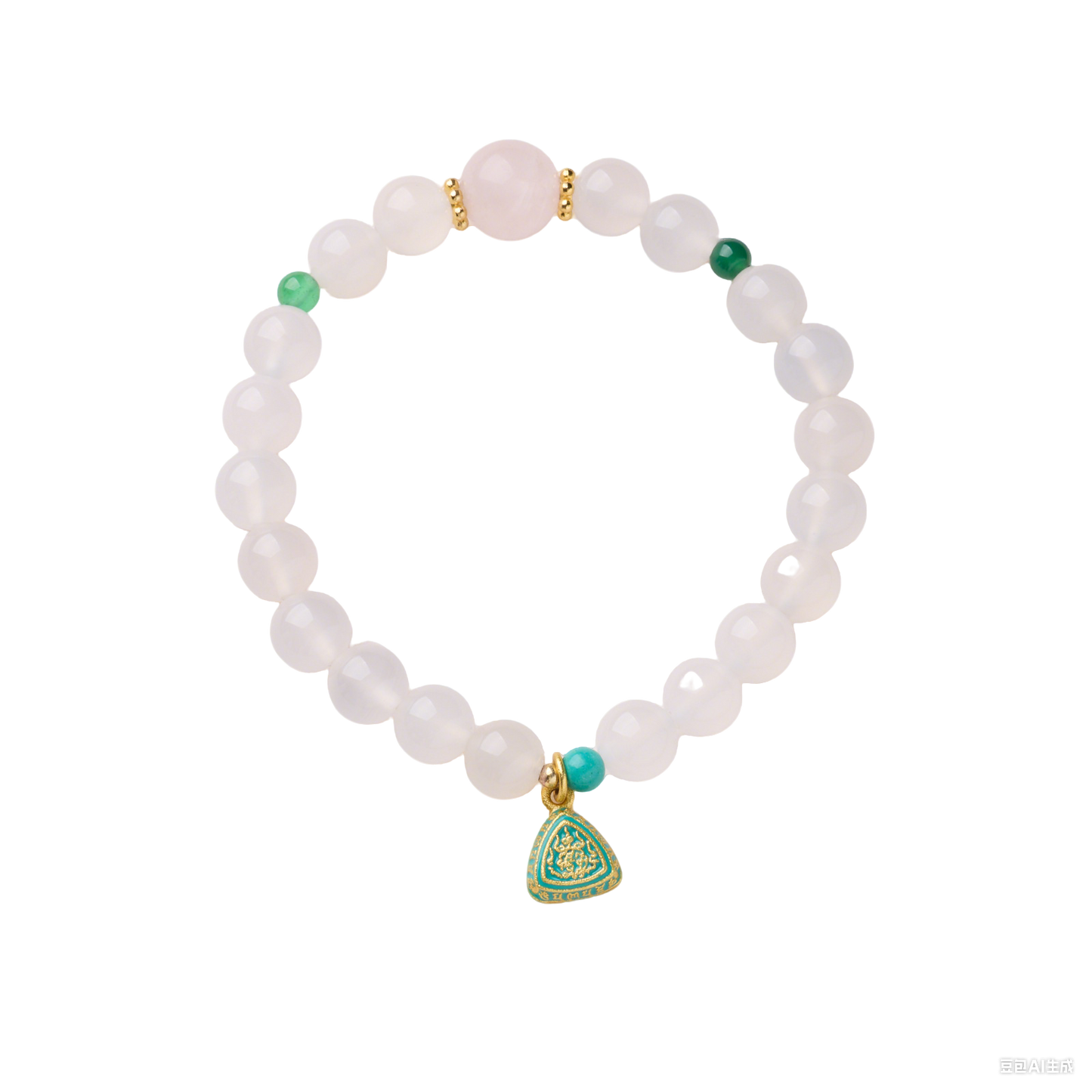White Agate Beaded Bracelet with Enamel Lucky Charm