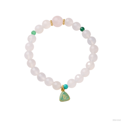 White Agate Beaded Bracelet with Enamel Lucky Charm